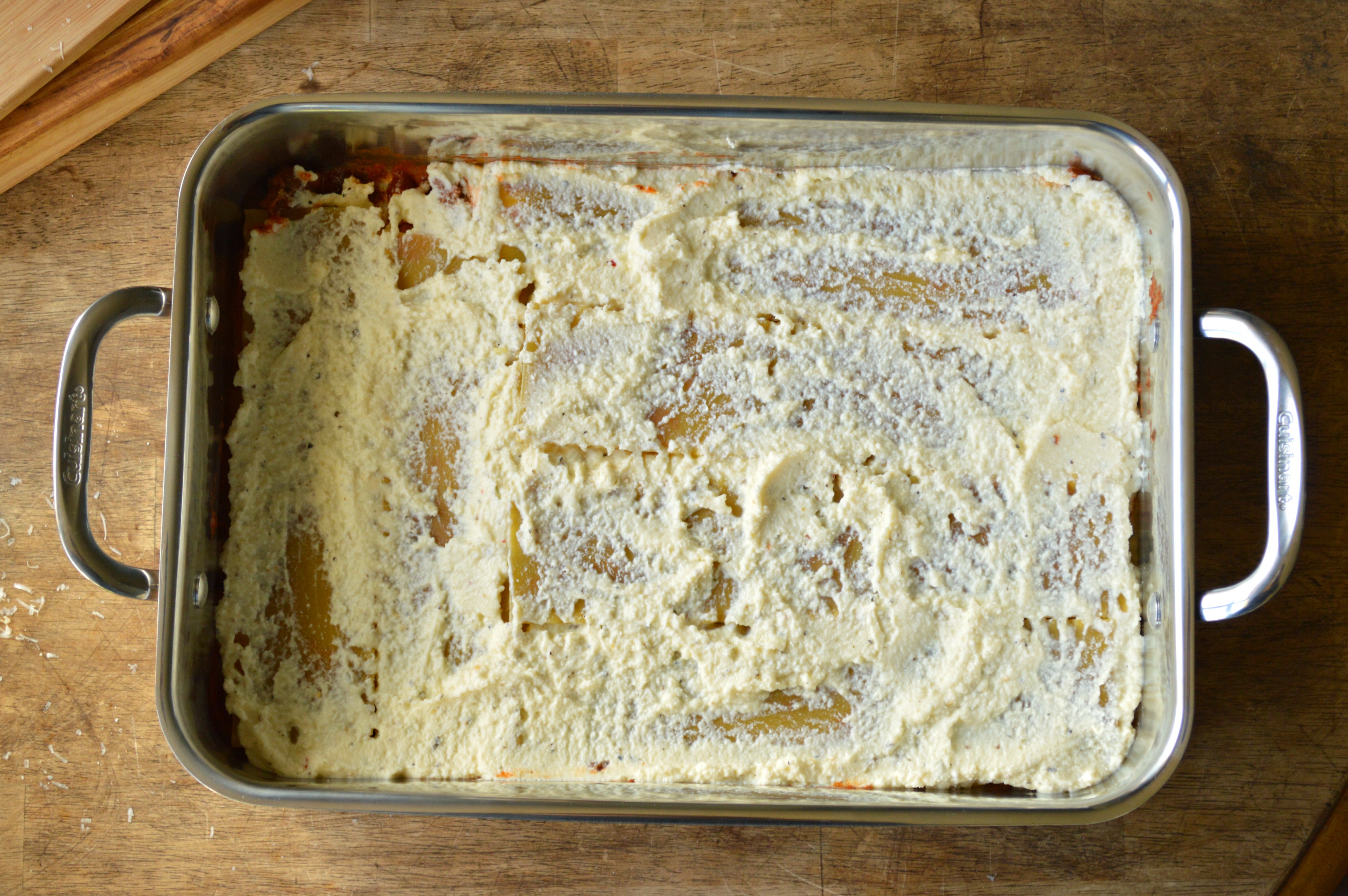 Spoon ricotta over the noodles