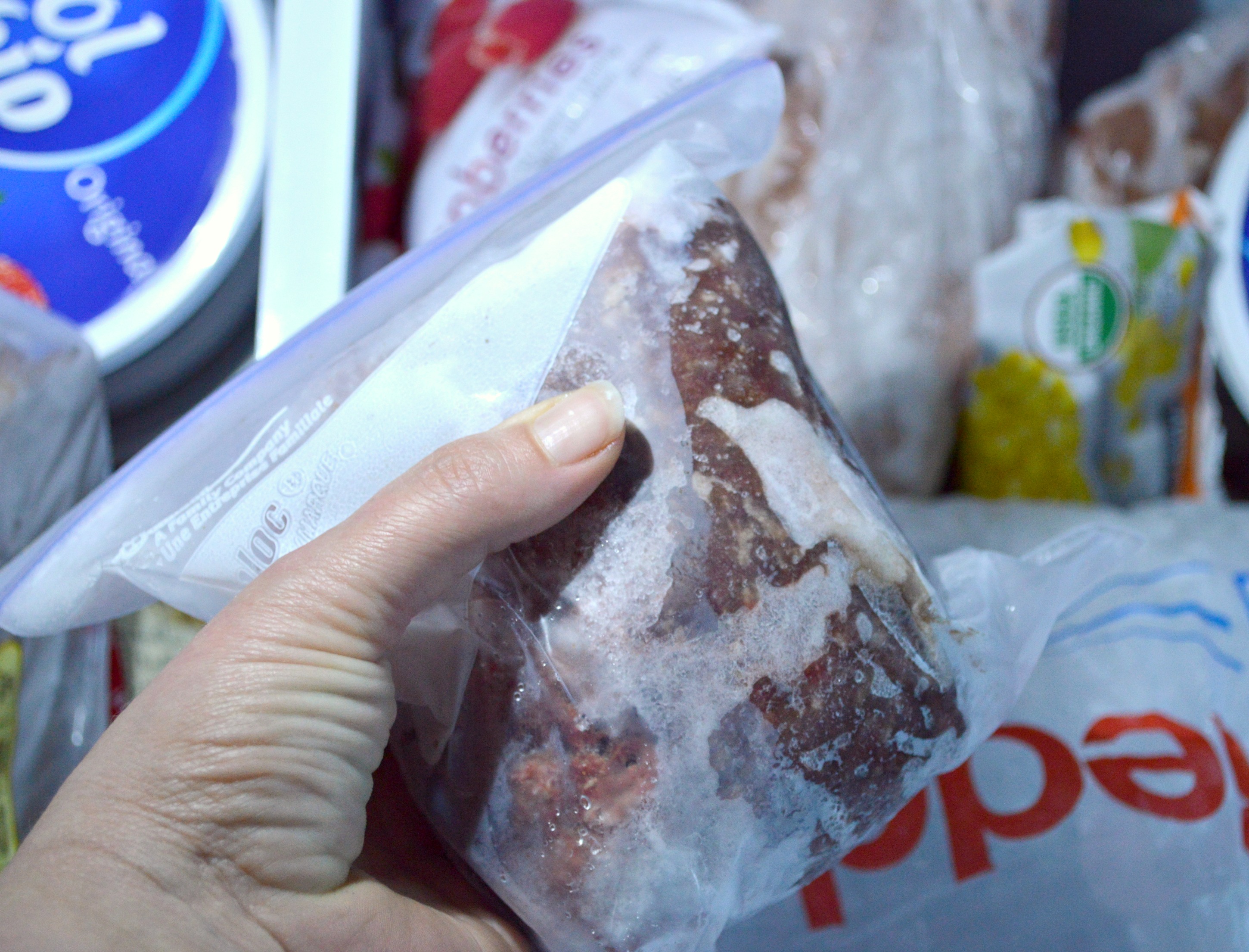 Meat, frozen solid